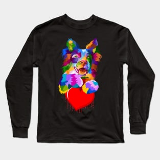 Colorful Dog Hugging Dripping Heart. Long Sleeve T-Shirt
